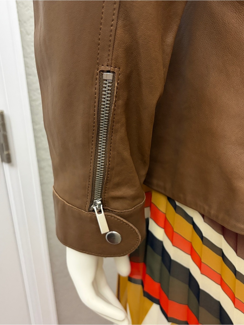 Rebecca Taylor Chestnut Brown Leather Zip Jacket NWT - Size 16 - Picture 11 of 16